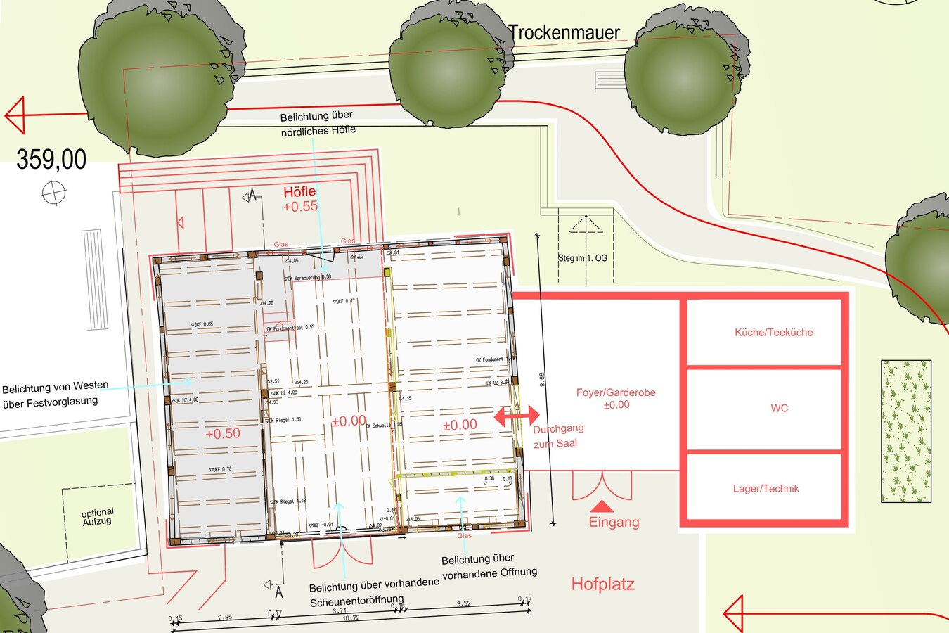 Grund­riss Denk­mal + geplan­ter Anbau
