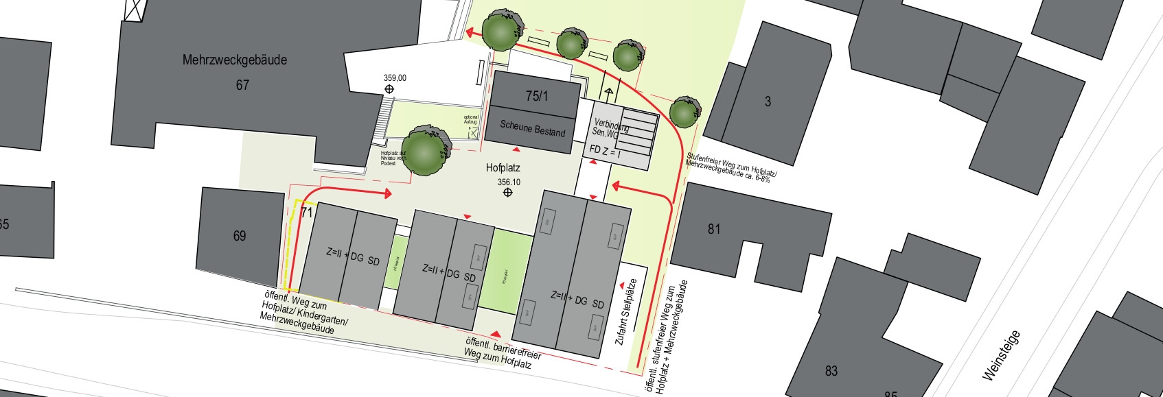 Lageplan Innenhof mit öffentlichen Wegen